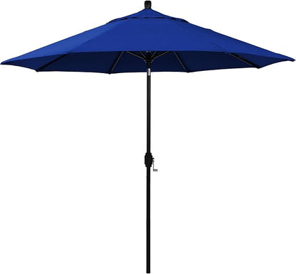 California Umbrella 12-Year-Non-Fading, 9Ft Premium Sunbrella Patio Umbrella, Hand-Crank, Button-Tilt, Black Frame, True Blue Fabric