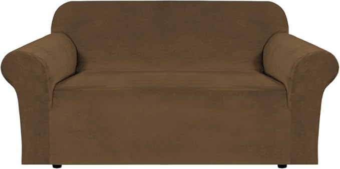 H.VERSAILTEX Stretch Velvet Loveseat Covers for 2 Cushion Couch Covers for Living Room Sofa Covers Slipcovers with Non Slip Straps Bottom, Ultra Thick Comfy Velour (Width 58"-72", Bronze Brown)