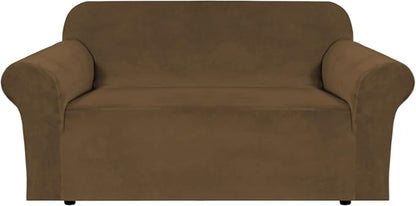 H.VERSAILTEX Stretch Velvet Loveseat Covers for 2 Cushion Couch Covers for Living Room Sofa Covers Slipcovers with Non Slip Straps Bottom, Ultra Thick Comfy Velour (Width 58"-72", Bronze Brown)