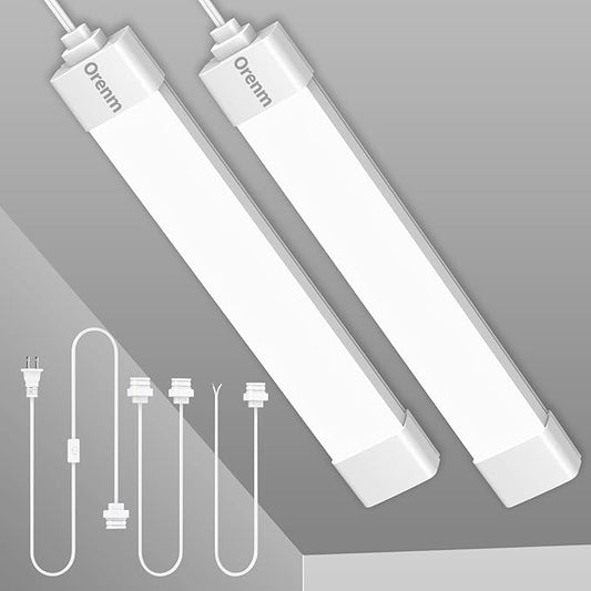 Orenm LED Tube Light 1.4FT 17in With Plug, 16W 1700LM 5000K Shop Light IP65 Linkable Ceiling Closet Lights With NO/Off Switch Plug Cord