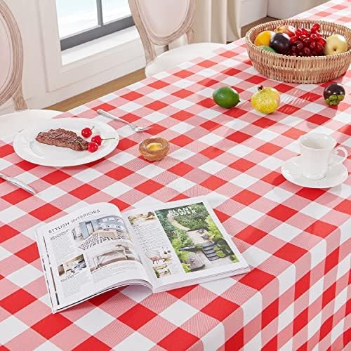 Softalker Gingham Checkered Tablecloth Rectangle - Outdoor Waterproof Buffalo Plaid Table Cloth, Stain Resistant Washable Table Cover for Picnic, Camping - Red and White, 2 Pack - 60 x 84 Inch
