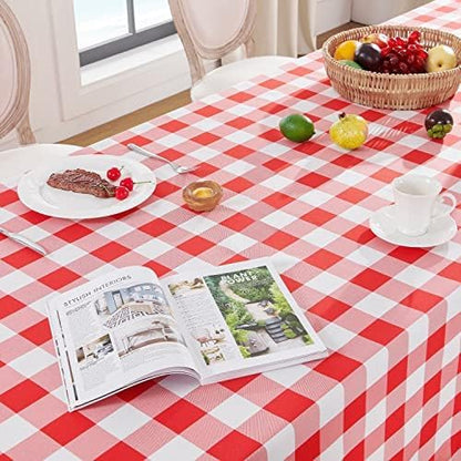 Softalker Gingham Checkered Tablecloth Rectangle - Outdoor Waterproof Buffalo Plaid Table Cloth, Stain Resistant Washable Table Cover for Picnic, Camping - Red and White, 2 Pack - 60 x 84 Inch