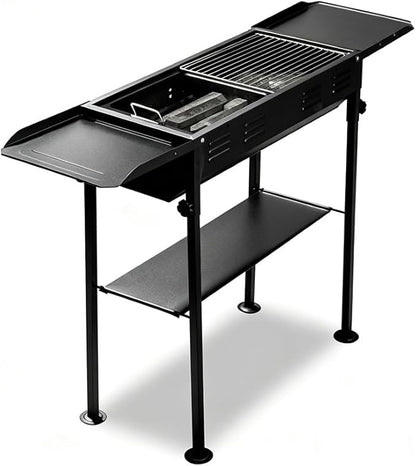 Adjustable Height Charcoal Grill, Large Cooking Area, Foldable with Side Shelves for 8-12 People Backyard Parties
