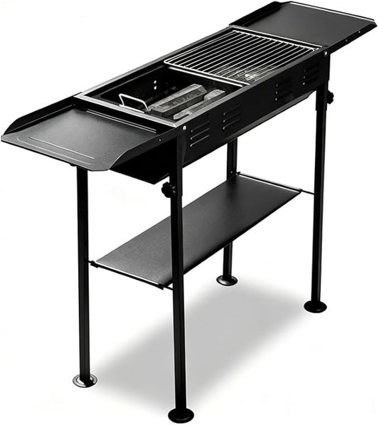 Adjustable Height Charcoal Grill, Large Cooking Area, Foldable with Side Shelves for 8-12 People Backyard Parties