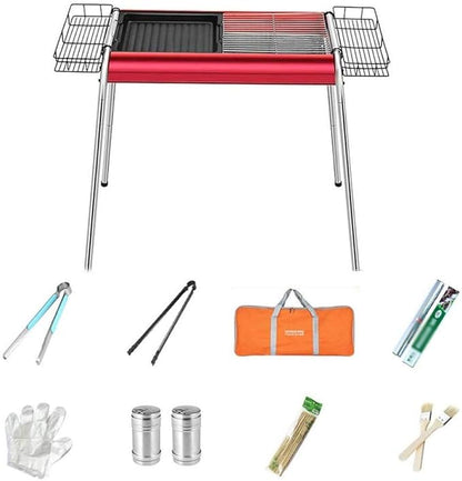 Barbecue Grill Stainless Steel Charcoal Barbecue Shelf, Outdoor Picnic Barbecue, Camping, Terrace Backyard Cooking, Three Colors Available