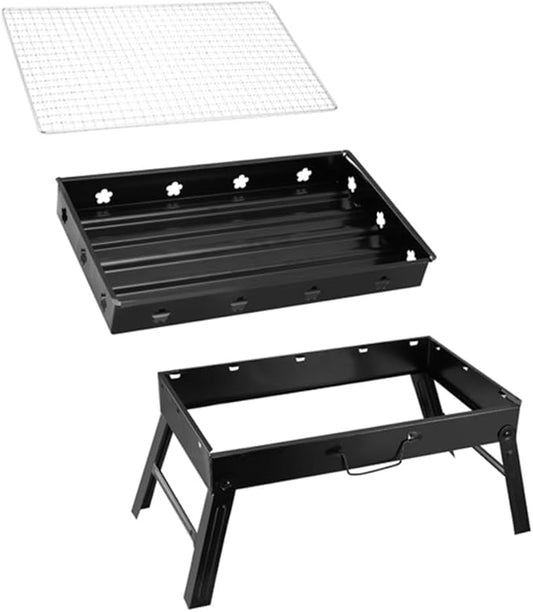 Foldable Portable Charcoal Grill, Compact BBQ Grill, Stainless Steel, Removable Grate, 14 Air Vents, for Camping, Picnic, Backyard