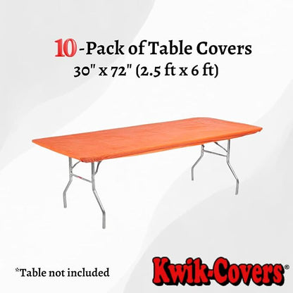 10 Pack of Rectangular Plastic Table Covers - 6' Foot or 8' Foot Options - Indoor or Outdoor Fitted Table Covers (Table NOT Included) (Orange, 30" x 72" (6' ft))