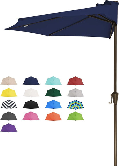 JEAREY 9ft Half Umbrella Outdoor Patio Umbrella Market Umbrellas with Crank, 1/2 Round Wall Umbrella 5 Sturdy Ribs UV Protection for Pool Garden Balcony Deck, Navy