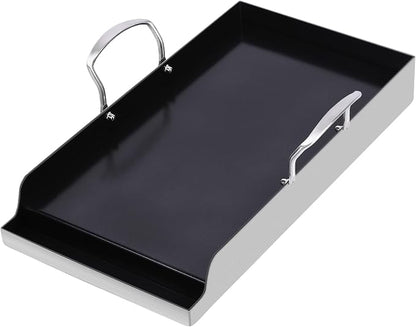 Utheer 19.5 x 10 Stainless Steel Griddle for Gas Grill and Stove Top | Ceramic Nonstick Stainless Steel Griddle Fits Gas Grill, Charcoal Grill and Stove Top with Grease Channel and X-Ridge Base