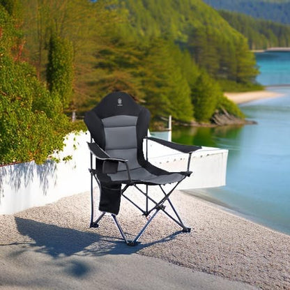 EVER ADVANCED High Back Folding Camping Chair Oversized and Fully Padded, Portable Quad Camp Lawn Chair Up to 400 lbs, with Cup Holder Armrest Carrying Bag