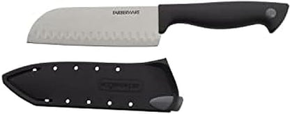 Farberware EdgeKeeper 5 Inch Santoku Knife with Self-Sharpening Blade Cover, High-Carbon Stainless Steel Blade with Oval Indentations, Ergonomic Handle