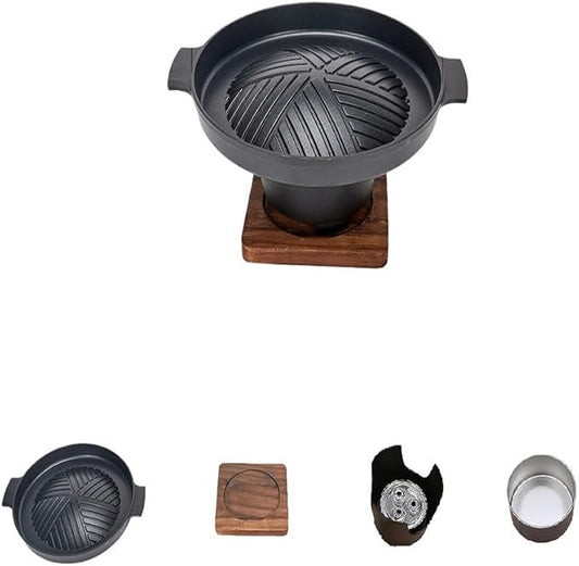 Mini charcoal Grill, 7.8in Portable Charcoal Grill with Wooden Base, Portable Grill Smokeless（Single Person）