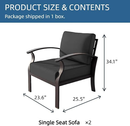 ALAULM Aluminum 2-Seat Patio Furniture Set, Metal Outdoor Furniture Sectional Sofas w/5.1" Cushions for Patio, Backyard, Poolside-Black