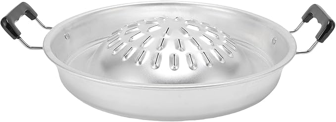 Thai Korean BBQ Grill Pan, Aluminum BBQ Grill Topper, 2 in 1 Non Stick Smoke Steak Grill Charcoal Pan Pork Hot Pot, Even Heating Barbecue Grill Plates, Camping BBQ Pan (30cm/11.81in Original Color)