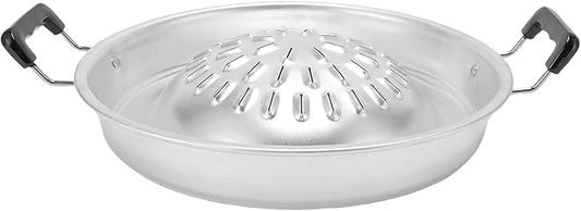Thai Korean BBQ Grill Pan, Aluminum BBQ Grill Topper, 2 in 1 Non Stick Smoke Steak Grill Charcoal Pan Pork Hot Pot, Even Heating Barbecue Grill Plates, Camping BBQ Pan (35cm/13.78in Original Color)