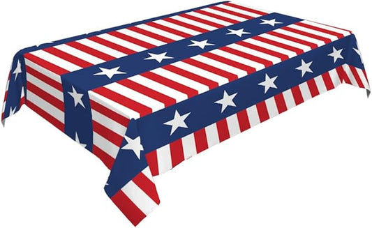 Decorative Rectangle Table Cloths Watercolor Stripes Stars 4th of July Patriotic Memorial Tablecloth Table Cover for Dining/BBQ/Picnic/Coffee Table 52 X 70 Inches