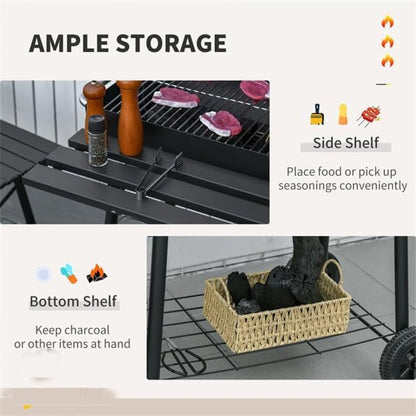 Portable Freestanding Charcoal Grill with Adjustable Charcoal Pan – Outdoor BBQ Smoker with Warming Rack, Storage Shelves & Wheels for Backyard Cooking