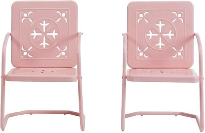 Crosley Furniture Azalea 2-Piece Outdoor Chair Set, Vintage Retro Metal Patio Chairs for Dining, Porch, Deck, Pastel Pink Gloss