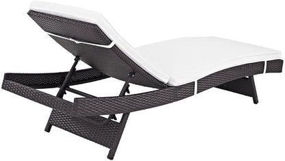 Modway Convene Wicker Rattan Outdoor Patio Chaise Lounge Chairs in Espresso White - Set of 2