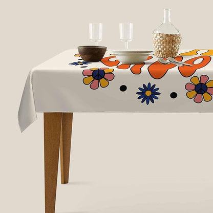 TKS MITLAN Tablecloth Stay Groovy Table Cloth Rectangle Table 60 x 84 Inch Seventies Retro Hippie Flowers in Circle Kitchen Decorations for Home Dinner Party
