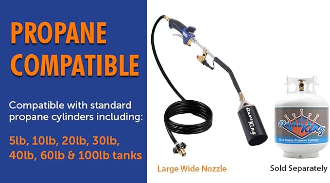 Flame King Propane Torch Kit Heavy Duty Weed Burner, 340,000 BTU with Piezo Igniter (Self Igniting), with 10-ft Hose for Weed Burning, Melting Ice and Snow, and Roofing