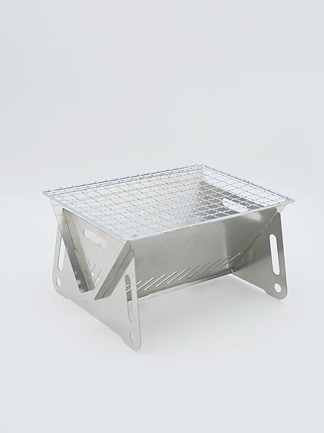 Portable Folding Charcoal Grill, Stainless Steel, Compact BBQ for Camping, Outdoor Cooking