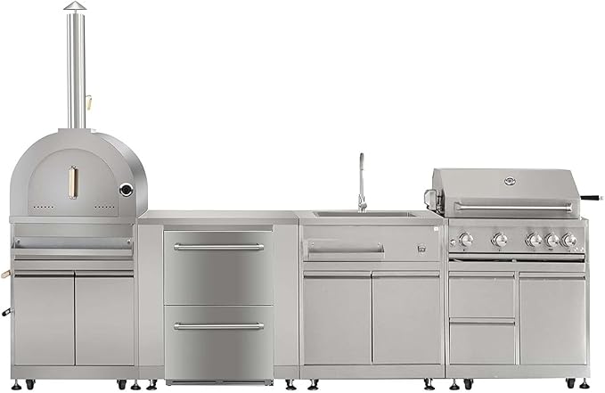 Modular Outdoor Kitchen with 30" 5 Burner Natural Gas Grill Pizza Oven BBQ Grill Cabinet 24" Undercounter Refrigerator Fridge Cabinet Sink Cabinet 6 Pcs