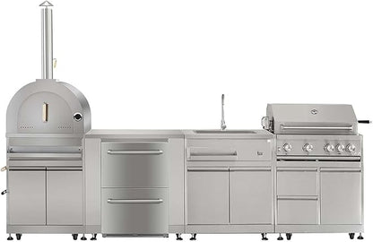 Modular Outdoor Kitchen with 30" 5 Burner Natural Gas Grill Pizza Oven BBQ Grill Cabinet 24" Undercounter Refrigerator Fridge Cabinet Sink Cabinet 6 Pcs
