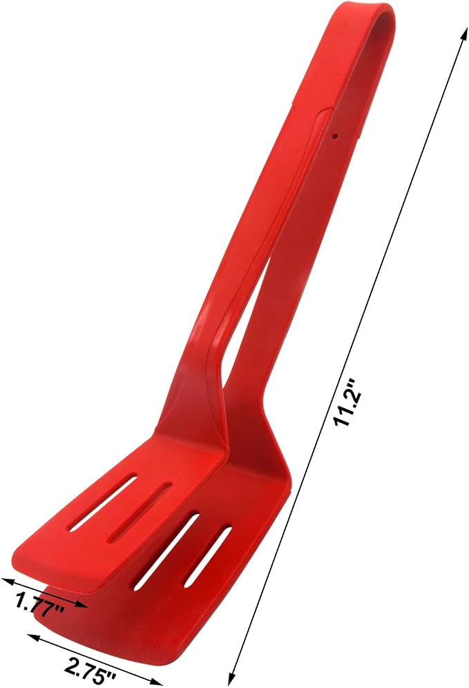 Silicone Cooking Tongs 11" Stainless Steel, BBQ Clamp Spatula for Grilling | 11-inch silicone tongs, stainless steel BBQ spatula clamp for bread, steak, fish, salad, red, heat-resistant