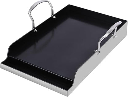 Utheer 16.5x10 Ceramic Nonstick Stainless Steel Griddle for Gas Grill | Ceramic Nonstick Stainless Steel Griddle Fits Gas Grill, Charcoal Grill and Stove Top with Grease Channel and Handles