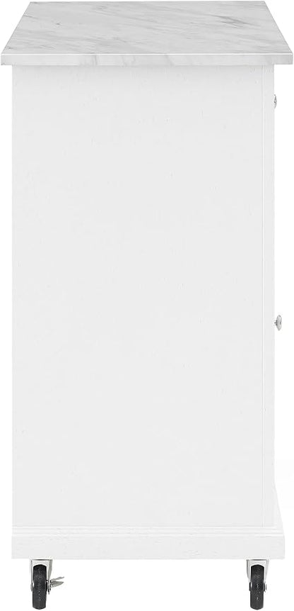 Crosley Furniture Avery Rolling Kitchen Island Storage Cart with Shelves, Microwave Stand, Coffee Bar, Distressed White