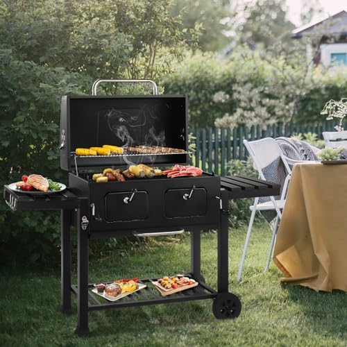 Portable Charcoal Grill 40" - Heavy-Duty Outdoor BBQ Smoker with Thermometer & Access Doors, Perfect for Camping, Beach, Garden, Patio & Backyard, 155.5x49x101cm, Black