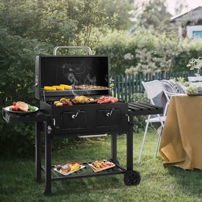 Portable Charcoal Grill 40" - Heavy-Duty Outdoor BBQ Smoker with Thermometer & Access Doors, Perfect for Camping, Beach, Garden, Patio & Backyard, 155.5x49x101cm, Black