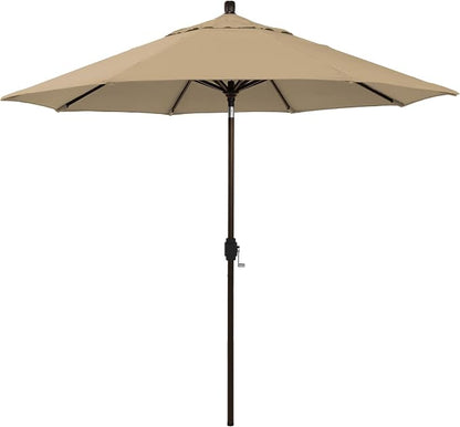 California Umbrella 12-Year-Non-Fading, 9Ft Premium Sunbrella Patio Umbrella, Hand-Crank, Button-Tilt, Bronze Frame, Heather Beige Fabric