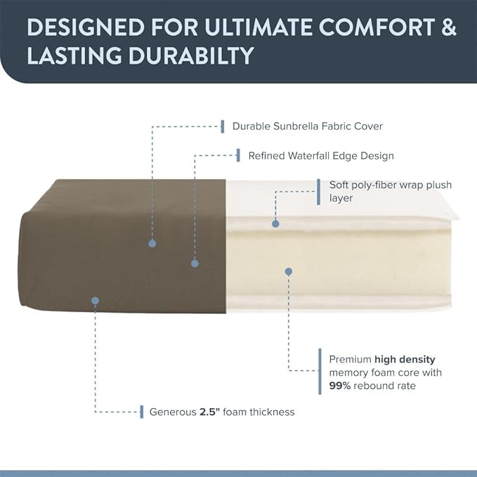 California Umbrella Outdoor Dining Chair, Set of 4 Patio Seat Cushions, 20 x 40 Inch, Premium Outdoor Memory Foam, Fade Resistant, Sunbrella Fabric, Fabric Ties, Taupe