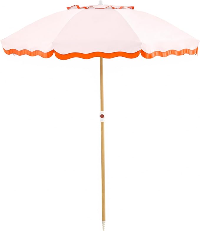 6FT Patio Beach Umbrella, UPF 50+ Sun Shade, Adjustable Tilt | Portable & Vented Outdoor Umbrella for Sand, Backyard & Garden, Harbour Rosé Pink (Light Pink & Orange)