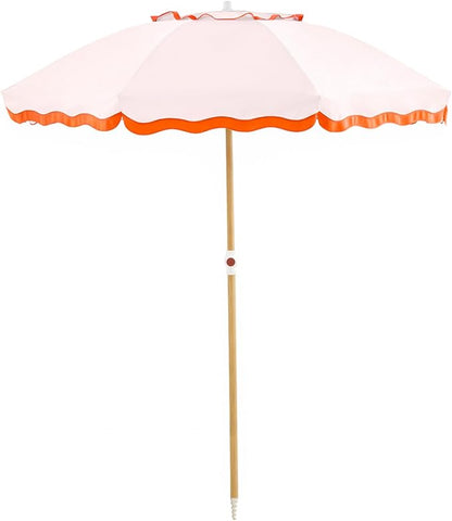 6FT Patio Beach Umbrella, UPF 50+ Sun Shade, Adjustable Tilt | Portable & Vented Outdoor Umbrella for Sand, Backyard & Garden, Harbour Rosé Pink (Light Pink & Orange)