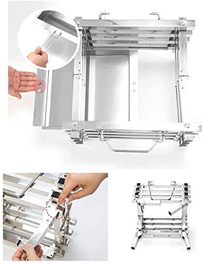 Portable Charcoal Grill for Camping BBQ, Stainless Steel Folding Outdoor Barbecue Grill, Compact Wood Fire Bonfire Stove with Anti-Scalding Handle, Easy Setup Camping Grill for Patio Garden,A-1