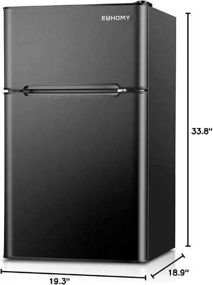 EUHOMY Mini Fridge with Freezer, 3.2 Cu.Ft Mini Refrigerator, Dorm Fridge with 2 Door For Bedroom/Apartment/Office-Food Storage Cooling Drink, New Black