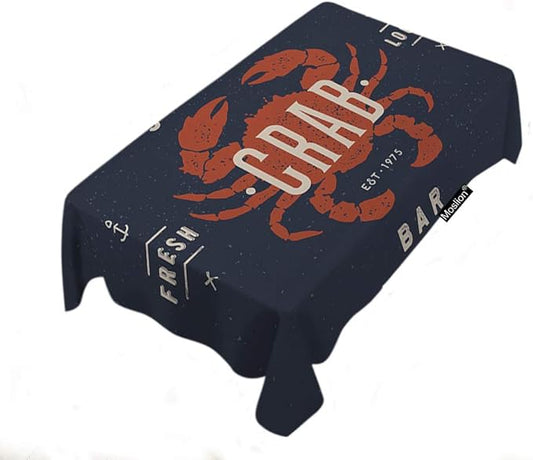 Moslion Nautical Crab Hand Drawn Lettering Sea Theme Animal Pattern Marine Coastal Rectangle Picnic Tablecloth 60x84 Inch Polyester