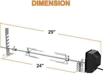 Universal Rotisserie Grill Kit for Most 2–6 Burner Grills,w/120V 4W Motor | UL Certificated BBQ Rotisserie Motor Kit, 28" Splicable Spit Rod, Meat Forks, Adjustable Brackets, Holds Up to 20 Lbs Roasts