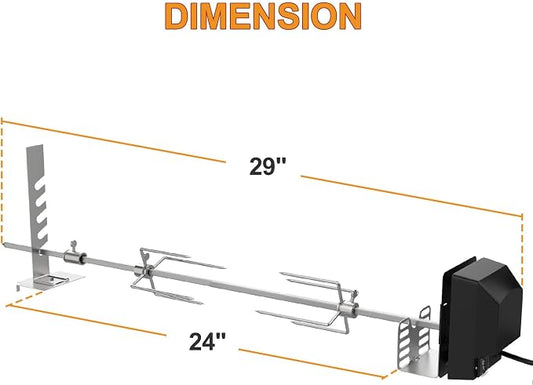Universal Rotisserie Grill Kit for Most 2–6 Burner Grills,w/120V 4W Motor | UL Certificated BBQ Rotisserie Motor Kit, 28" Splicable Spit Rod, Meat Forks, Adjustable Brackets, Holds Up to 20 Lbs Roasts