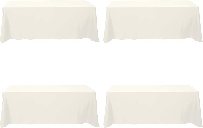 BRILLMAX 4 Pack Ivory Tablecloths 90x156 Inch for 8ft Rectangle Tables | 150 GSM Polyester Fabric, Floor Length Drop, Water, Stain & Wrinkle Resistant Cloth Cover for Wedding Reception Banquet Party