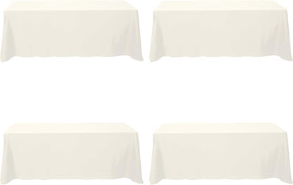 BRILLMAX 4 Pack Ivory Tablecloths 90x156 Inch for 8ft Rectangle Tables | 150 GSM Polyester Fabric, Floor Length Drop, Water, Stain & Wrinkle Resistant Cloth Cover for Wedding Reception Banquet Party
