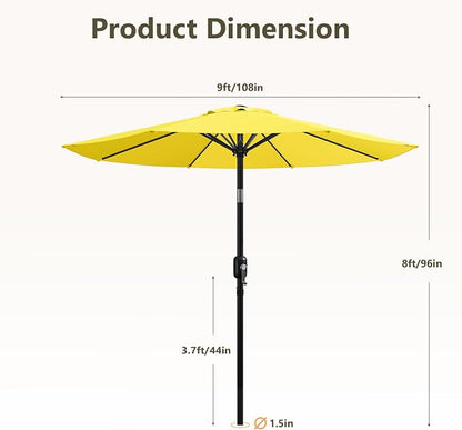 9FT Patio Umbrella,Outdoor Table Umbrella with Push Button Tilt & Crank,Pool Umbrella with Fade-Resistant Canopy, Heavy-Duty Steel Frame, Vented Top, for Deck, Backyard & Market