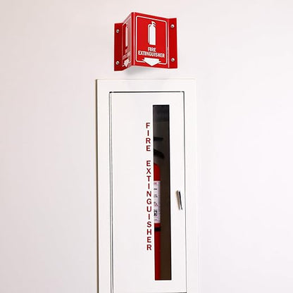 SmartSign (4-Pack) Fire Extinguisher Projecting Sign with Down Arrow - 5" x 6", Two-Sided Wall Mount Polished Acrylic Corridor V-Sign, White on Red