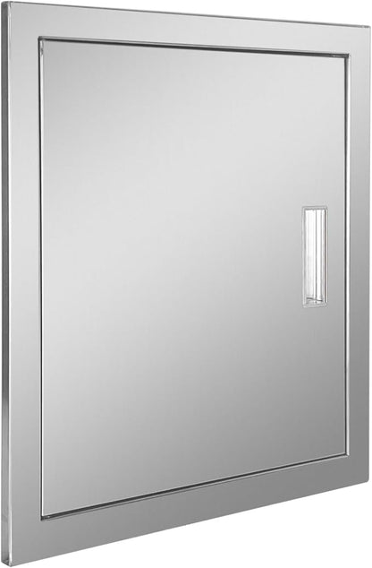 Outdoor Kitchen Door 18" W x 20" H Stainless Steel BBQ Single Access Door Flush Mount Vertical Wall Doors with Handle and Hooks Suitable for Grilling Station Outside Cabinet Outdoor Kitchen