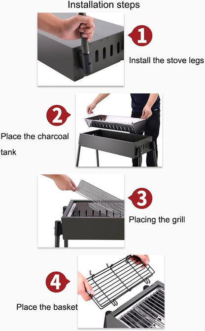 Charcoal Grill, Portable BBQ Grill Heavy-Duty Stainless Steel Barbecue Folding Camping Grill for Outdoor, Backyard, Patio, Picnic, Park (Black 66 * 30 * 69cm)