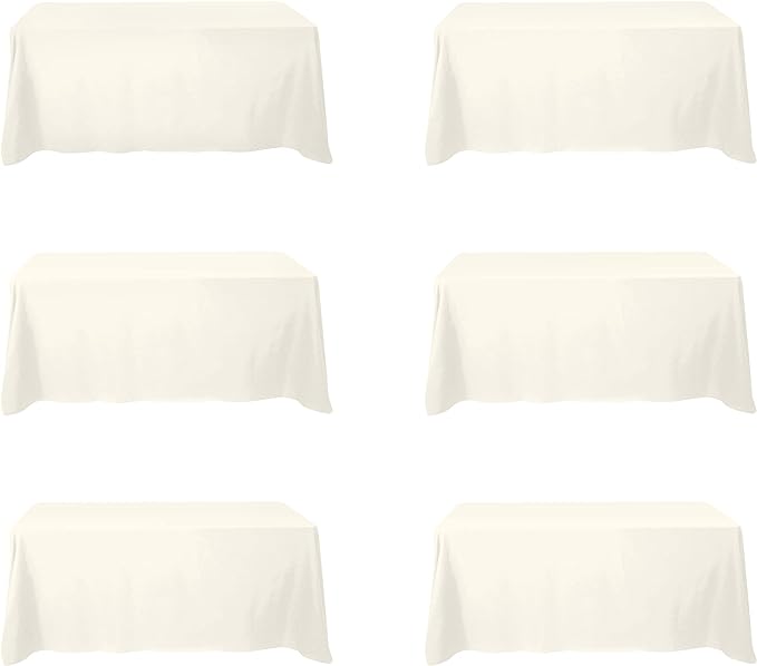 BRILLMAX 6 Pack Ivory Tablecloths 90x132 Inch for 6ft Rectangle Tables | 150 GSM Polyester Fabric, Floor Length Drop, Water, Stain & Wrinkle Resistant Cloth Cover for Wedding Reception Banquet Party
