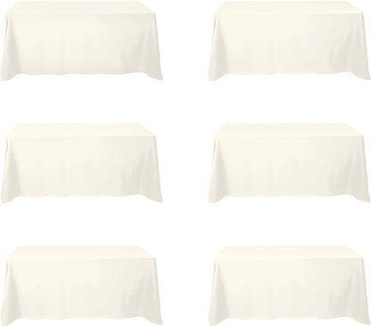 BRILLMAX 6 Pack Ivory Tablecloths 90x132 Inch for 6ft Rectangle Tables | 150 GSM Polyester Fabric, Floor Length Drop, Water, Stain & Wrinkle Resistant Cloth Cover for Wedding Reception Banquet Party
